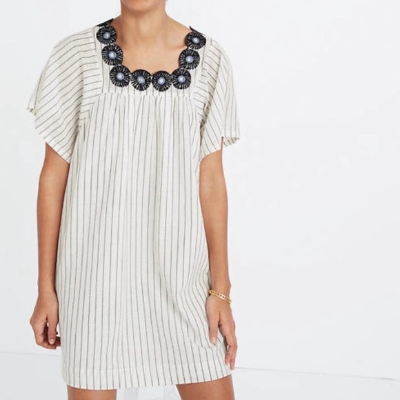 Madewell Dresses & Skirts - MADEWELL Embroidered Summer Butterfly Dress in Stripe Blue Mini Boxy Tunic